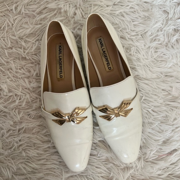 Karl Lagerfeld White Gold Bow Loafers fits like an 8- donating 10/10 - Picture 2 of 8